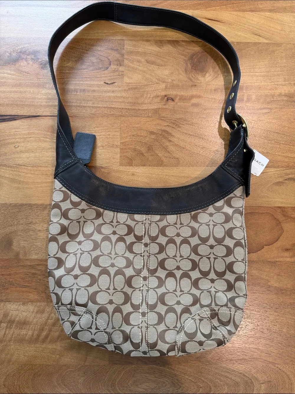 Coach Tan and Dark Brown Signature Canvas Hobo Bag *NWT*